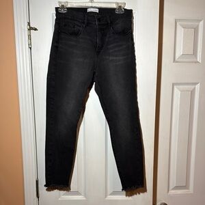 LOFT Modern High Rise Frayed Hem Ankle Skinny Jeans Black‎ Wash Denim